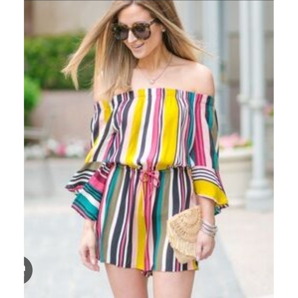 EXPRESS Women's Striped Romper Shorts Multicolor Size Med Summer